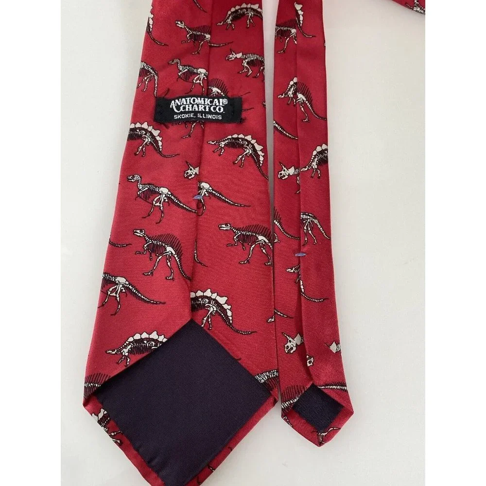 Vintage Anatomical Chart Co Tie Dinosaur Skeletons Red‎ Classic Novelty College
